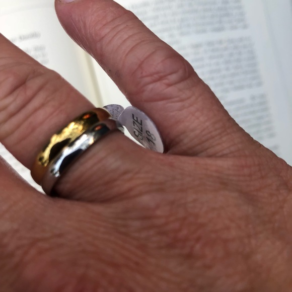 White&Yellow Gold over Stainless Steel Unisex Ring - Picture 5 of 5